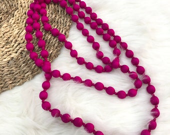 Long Handmade Silk Necklace|Mulberry Wood Beads