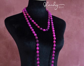 Handmade Wood Beaded Silk Necklace, Lightweight, Boho, Natural Fiber Jewlery, Best Gift for Her, Mothers Day Gift, Gifts for Her