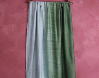 Handwoven Ombre Linen Silk Scarf – Forest Green Artisan Dyed- Large Shawl