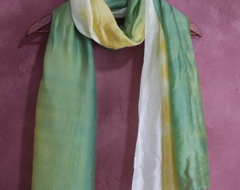 Handwoven Linen Silk Scarf – Green & Yellow Ombre Shawl| Gift For Her| Birthday Gift