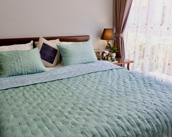 Silk Blanket | Luxury Silk Blanket | Stars dot Hand-quilted Blanket | Set Silk Blanket And Pillowcase | Vietnamese Silk