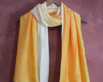 Handwoven Linen Silk Scarf – Sunset Ombre, Artisan-Dyed from Vietnam- Large Shawl