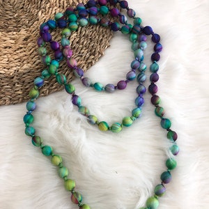 Necklace, Silk Necklace, Long Silk Necklace, Mulberry Wood-Wrapped Silk Necklace, Woodbead Necklace, Gift for Her, Mothers Day Gift