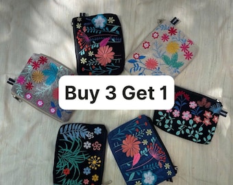 Embroidered Floral Wallet, Personalized Coin Purse, Small Makeup Pouch (15x11cm)