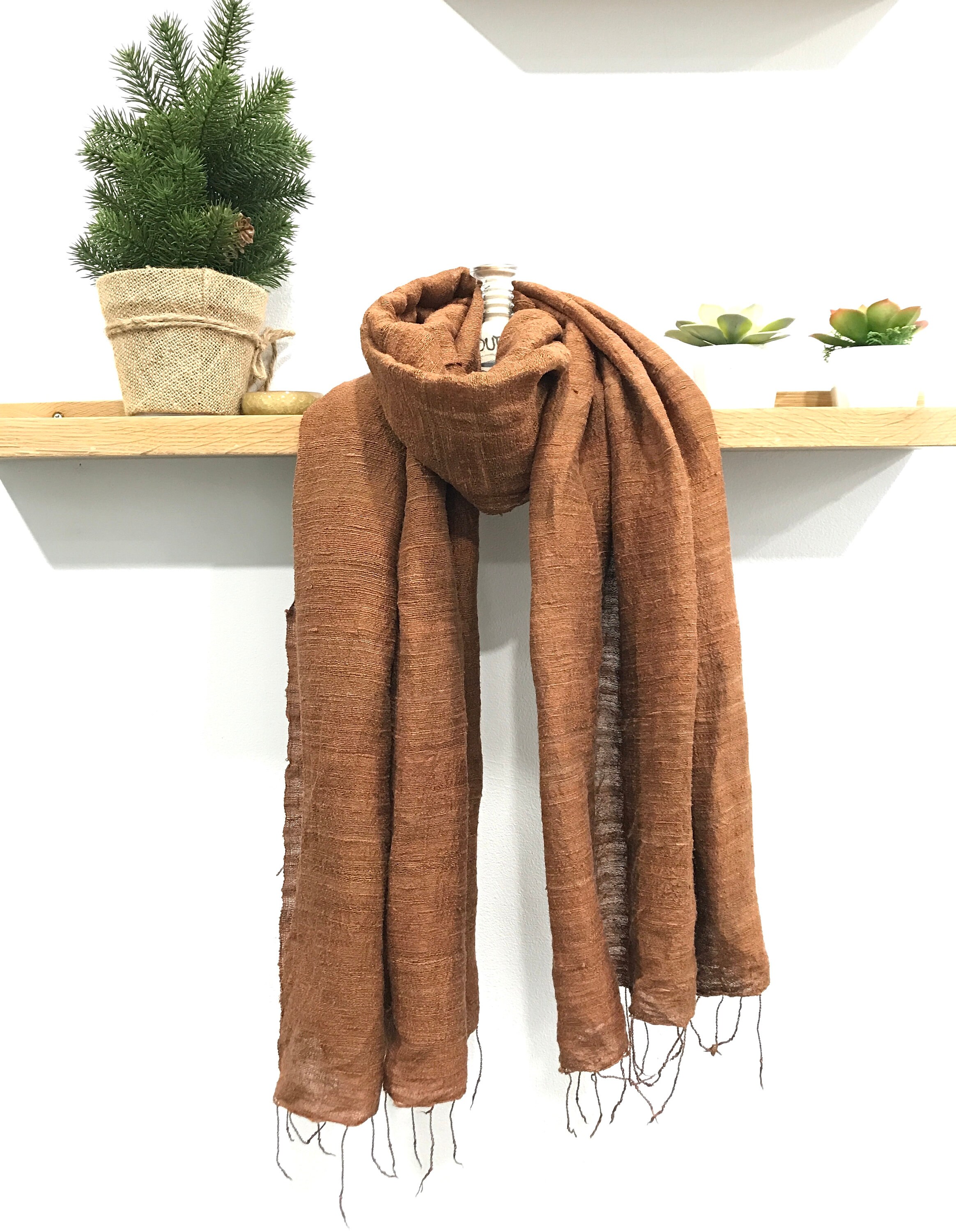 Scarf| Silk Scarf| Unisex Scarf| Handmade| Thick Silk Scarf| Brown