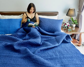 Koc jedwabny | Przytulny, oddychający koc jedwabny | Koc pikowany ręcznie w prostą linię | Kantha Quilting