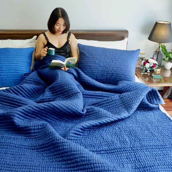 Silk Blanket |  Cozy Breathable Silk Blanket | Straight Line Hand-quilted Blanket | Set Silk Blanket And Pillowcase | Vietnamese Silk
