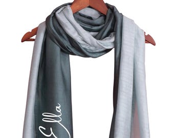 Customized Linen Silk Scarf,  Personalized Ombre Scarf For Women, Hand Dyed Monogrammed Shawl Wrap, Sustainable Fashion, Gift For Her