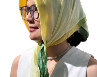 Handmade Linen Silk Ombre Scarf 70x70cm, Hand Dyed Gradient Shawl, Square Neck Scarf, Elegant Work Outfit Silk Linen Wrap, Gift For Her