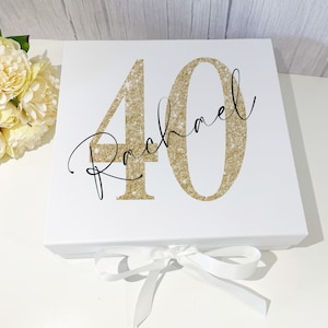 Personalised Birthday Gift Box, 16th 18th, 21st, 30th, 40th, 50th 60th Keepsake Memory Box. Gifts for Her, Gold Birthday Box