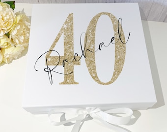 Personalised Birthday Gift Box, 16th 18th, 21st, 30th, 40th, 50th 60th Keepsake Memory Box. Gifts for Her, Gold Birthday Box