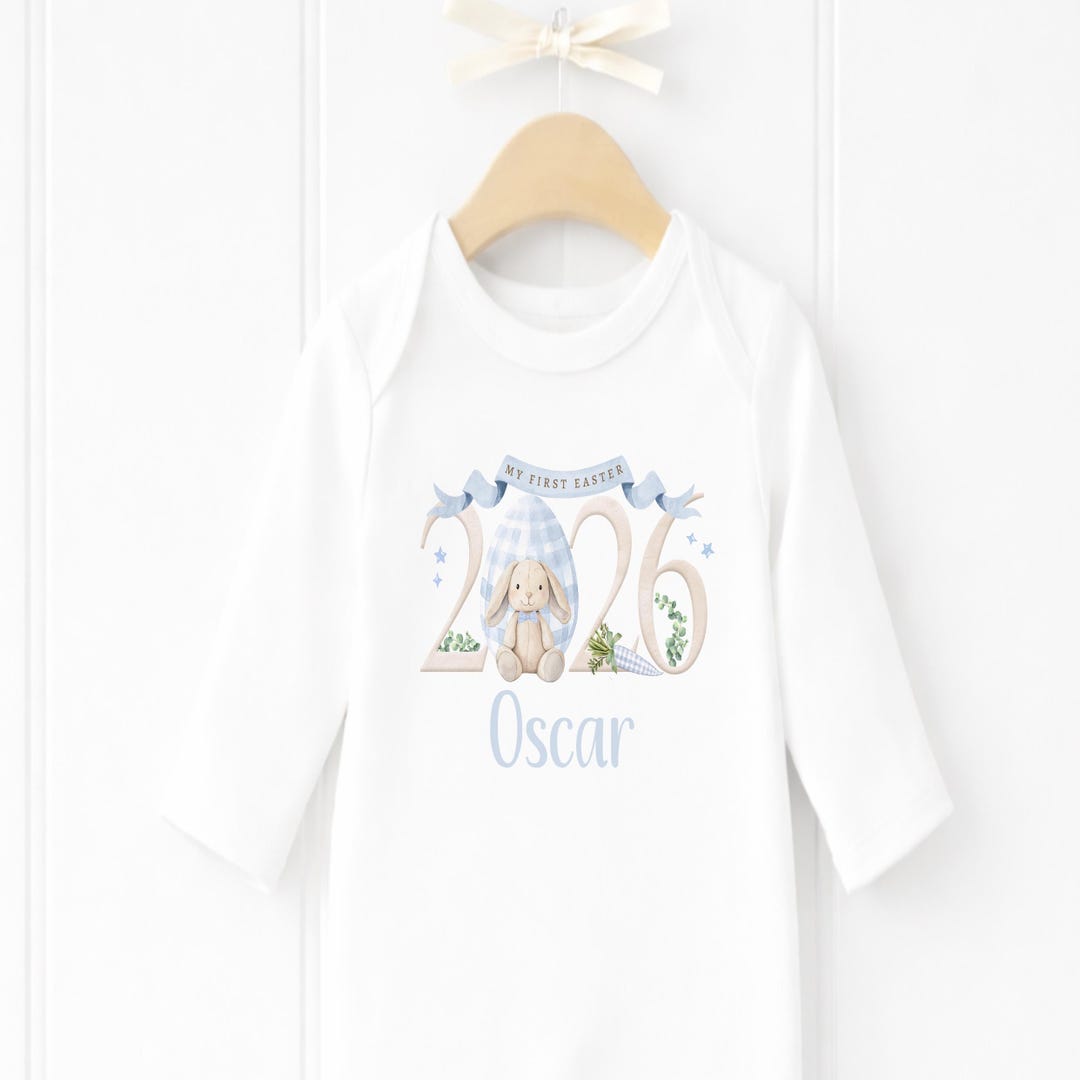 Personalised Blue My First Easter 2026 Baby Outfit Set, Custom Name ...