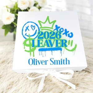 Personalised Blue Green Boys School Leavers Box, Class Of 2026 Keepsake Box, School Memory Box, Leavers Gift Idea