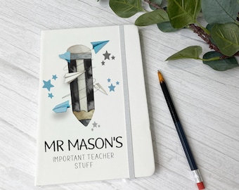 Teachers Gift Note Book, Personalised Male Teachers Note Book, End Of Term Gift, Teacher Gift, Gifts For Male Teachers