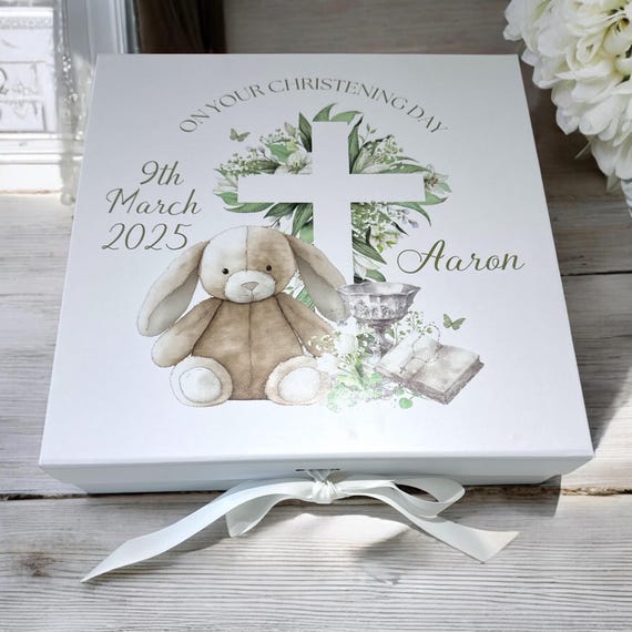 Personalised Christening Keepsake Gift Box, Christening Gift for Boys or Girls, Unisex Christening Gift, Neutral Christening Memory Box,