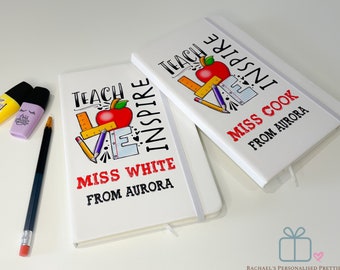 Personalised Teachers Gift Note Book, Teachers Note Pad, Personalise Note Book, End Of Term Gift, Teacher Gift, Teach, Love, Inspire