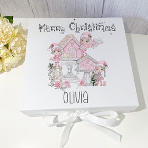Personalised Pink Gingerbread Christmas Eve Box, Girls Christmas Box, White Christmas Eve Box, Gift Box for Kids, Christmas Box