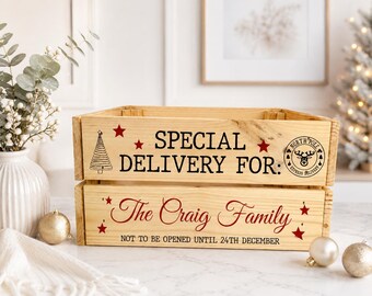 Personalised Family Christmas Eve Crate, Christmas Eve Box, Wooden Christmas Crate for Families, Christmas Eve Box