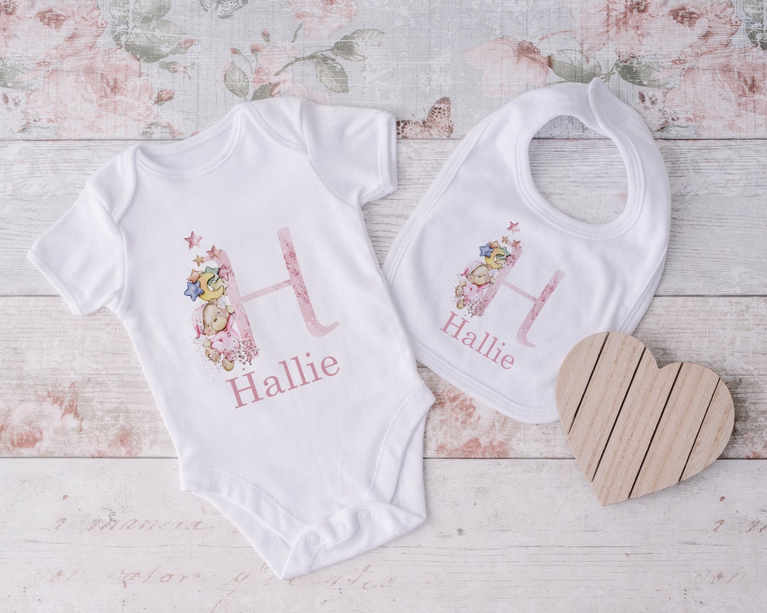 Personalised Baby Girl Gift Set Personalised Baby Romper. Baby Vest