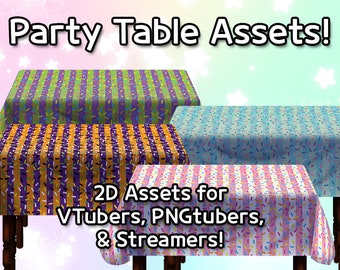 Mesas de fiesta, recursos 2D para Streamer, VTuber, PNGtuber: chispas, dulces, kawaii, lindos