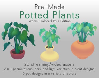 Plantas en macetas calientes prefabricadas - Activos de Streamer digital 2D - PNGtuber - VTuber - Decoración