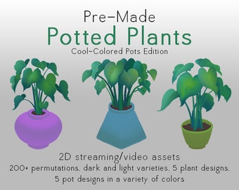 Plantas en macetas frescas prefabricadas - Activos de Streamer digital 2D - PNGtuber - VTuber - Decoración