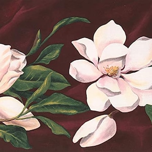 Bordo artistico per carta da parati con vite di magnolia nera, verde e bianca per cucina, camera da letto, bagno, 7 pollici per 15 piedi WT1017B