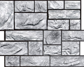 3D Wall Panel Natural Grey Stone Blocks Design, Raised Texture Waterproof and Fire-Resistant PVC, 17.25 Inch by 23.5 Inch 573SG