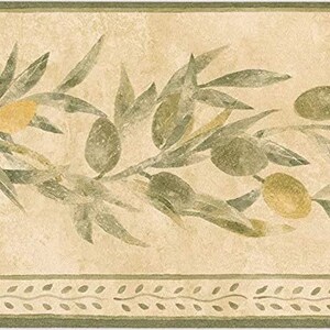 Tapetenbordüre Klassisches Beige Muster Mit Olivenbaumzweig, Größe 13 cm mal 4,5 m TK78264