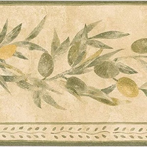 Tapetenbordüre, klassisches Beige-Muster mit Olivenzweig-Ranke, Größe 5,25 Zoll x 15 Fuß TK78264