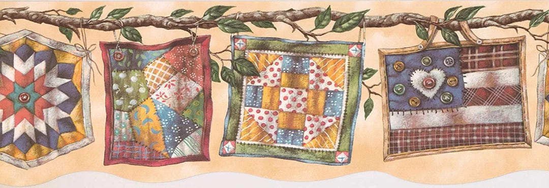 Patchwork Quilt Line Prepasted Wallpaper Border 15ft X 7in - Charming ...