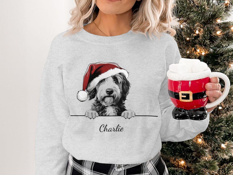 Personalised Spanish Water Dog Name Xmas Sweatshirt Cute Christmas