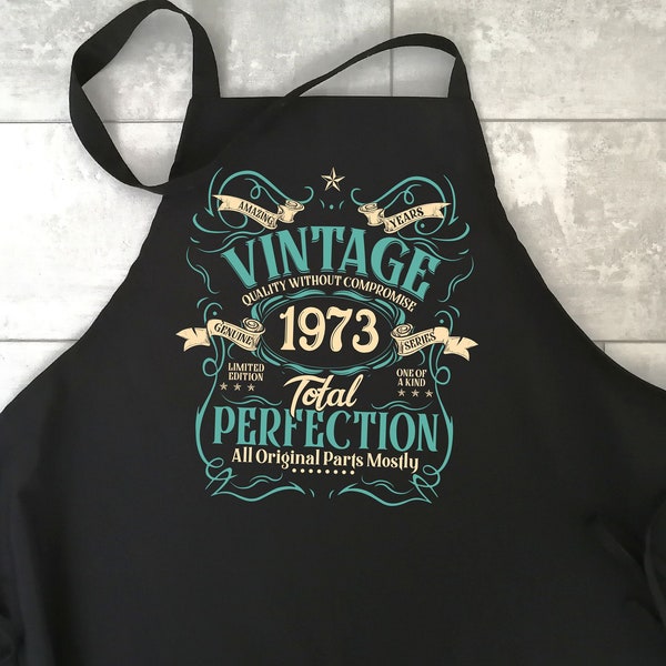 51st Birthday Apron - Organic Cotton Funny Cooking Aprons Gifts for Men and Women 51 Years Old 1973