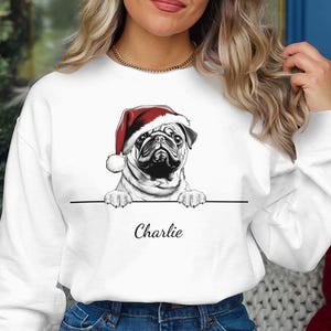 Gepersonaliseerde pug hondennaam kersttrui kersttrui aangepast huisdier vakantiesweater unieke hondenliefhebber geschenken feestelijk huisdier