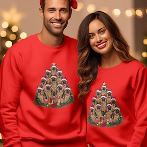 Kerstsweater Trui Trui Duitse herdershond Kerstboomontwerp Schattige hond Kerstmanhoeden Feestdagen Feestelijke kleding Gezellige vrijetijdskleding