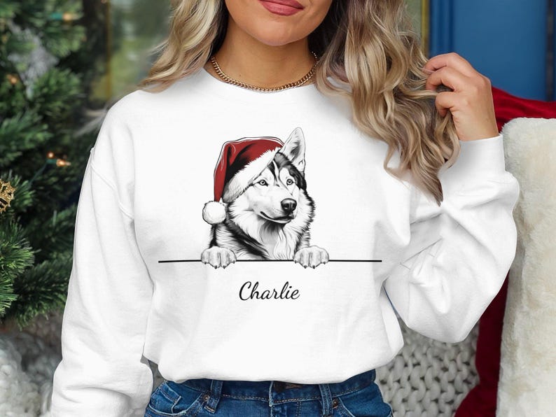 Personalised Siberian Husky Dog Name Xmas Sweatshirt Christmas Sweater