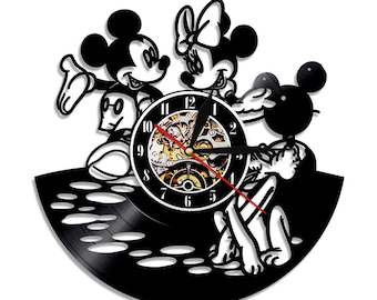 Lovely Mickey & Minnie Cartoon Vinyl record clock with bright lights Wall clock Room decoration clock Birthday gift Vinyl Record clock