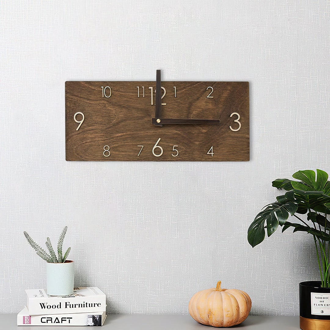 Square Walnut Wood Wall Clock Minimalist Wall Clock Etsy