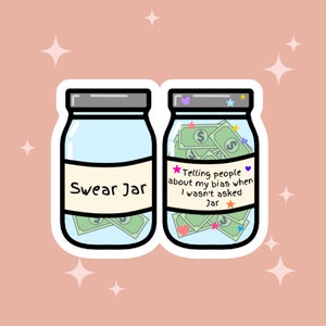 Kpop Swear Glasaufkleber erhältlich in Papier matt Vinyl laminiert Vinyl und holografische Die Cut mit Easy Peel