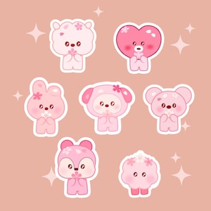 Adesivo de flor de cerejeira bt21, adesivo bts kpop holo vinil fosco e vinil laminado cortado com fácil remoção