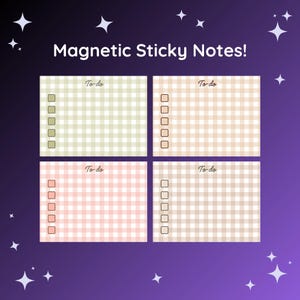 4x3 Dry Erase Magnetic Sticky Notes | Reusable Fridge Planner Magnets| Cute Kitchen Organizer To Do Notes | Pastel Gingham Fridge Magnets