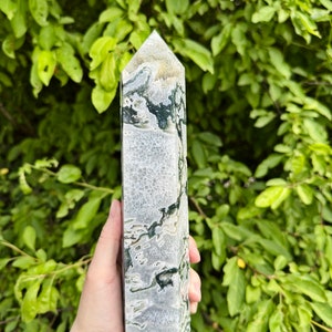 Large Druzy Moss Agate Tower | Moss Agate with Druzy | High Polish Moss Agate | Large Moss Agate | High Quality Moss Agate