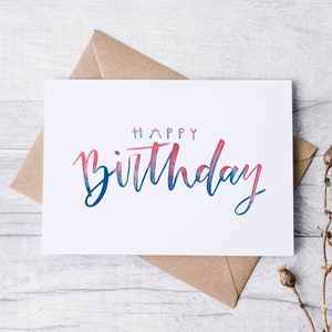 Geburtstagskarte, Aquarell Geburtstagsgrußkarte, Happy Birthday Einfache Geburtstagskarte für Sie, 5x7 Cursive Modern Script Geburtstagskarte
