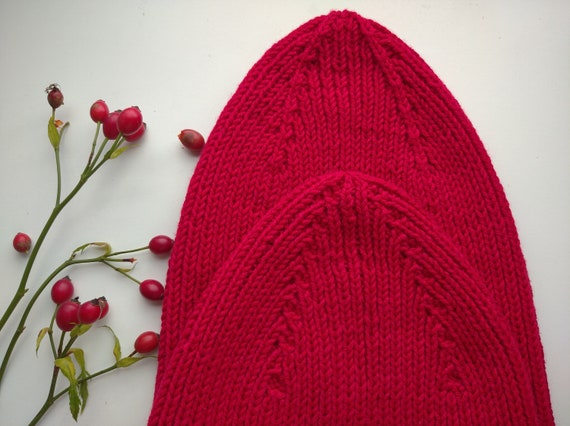 Bonnet tricoté - Kawaii - Oreilles de chat - Couleur rouge - Taille