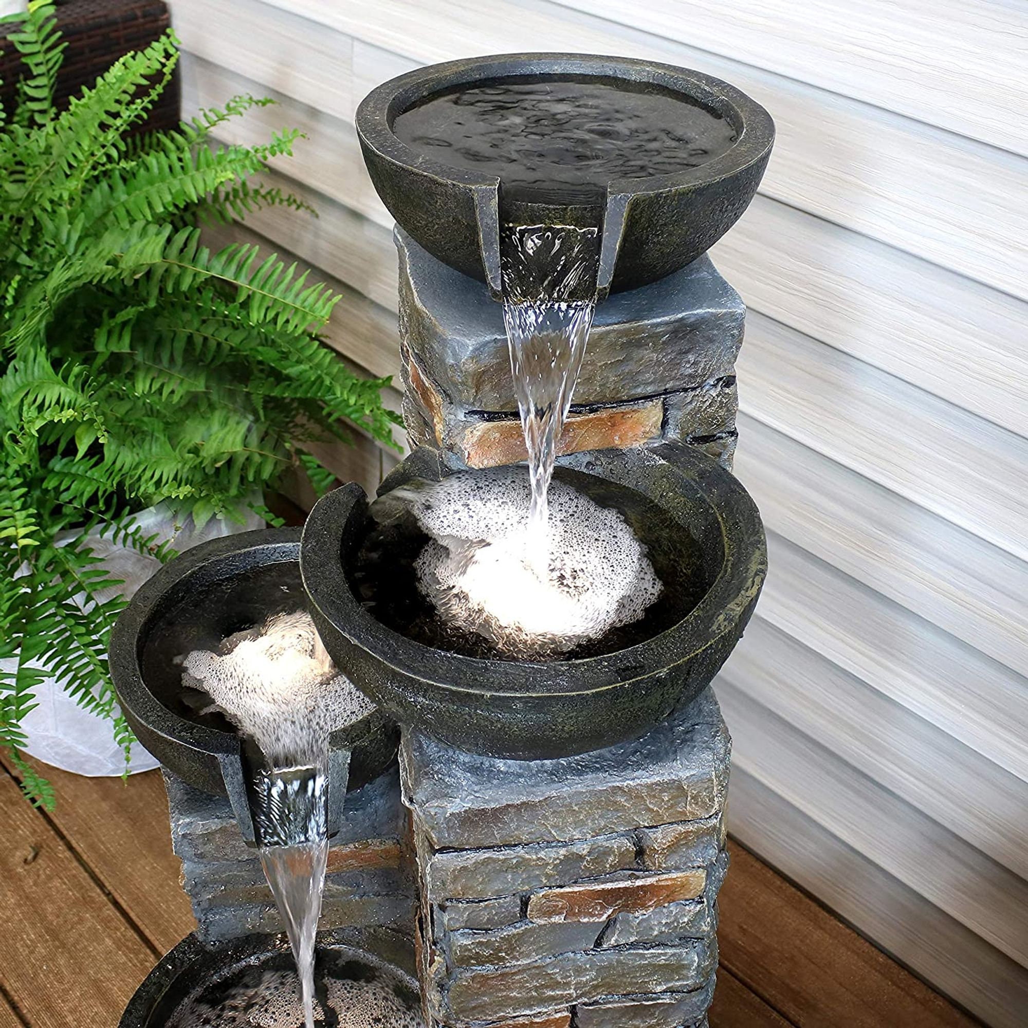 Water Fountain Outdoor Water Fountain Led Light Pottery Bowl Etsy