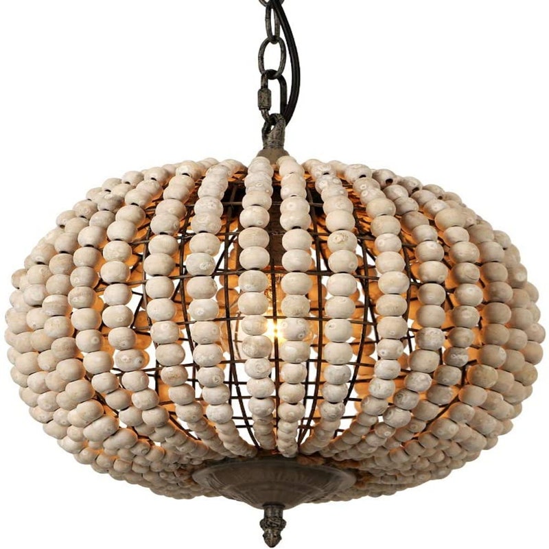 Wood Beaded Chandelier, Pendant Light 