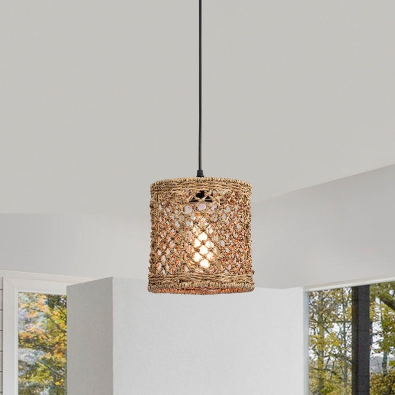 Rattan Pendant Light Handmade rattan drum Basket Pendent Etsy