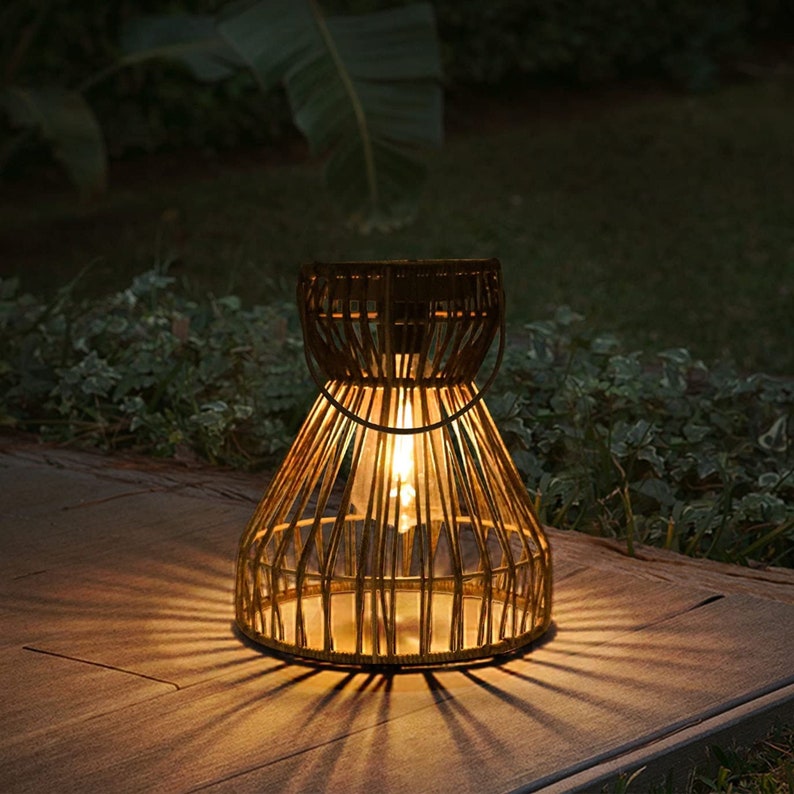 Rattan Lantern Solar Lantern Outdoor Hanging Lantern Rattan Etsy