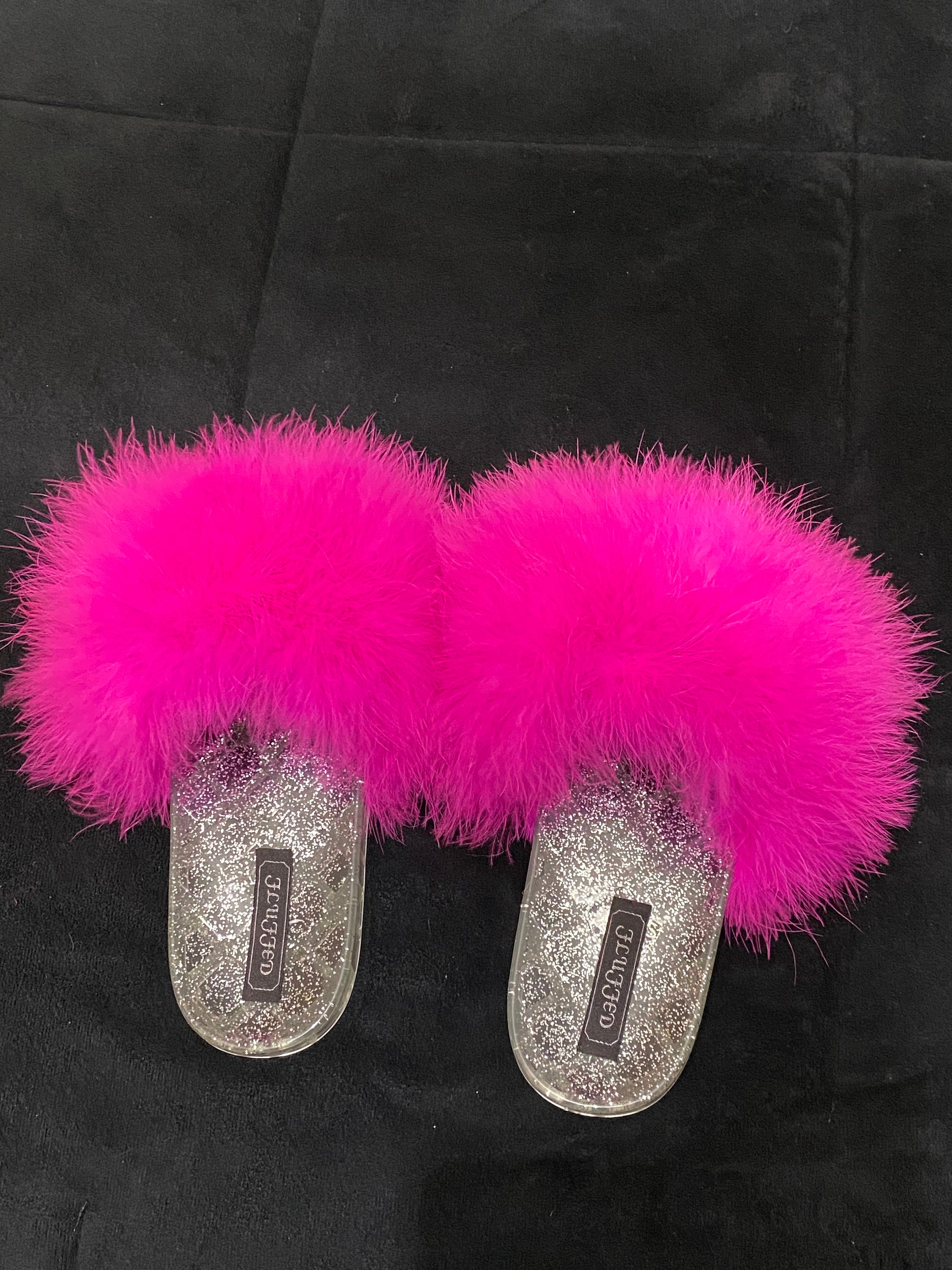 neon fur slides