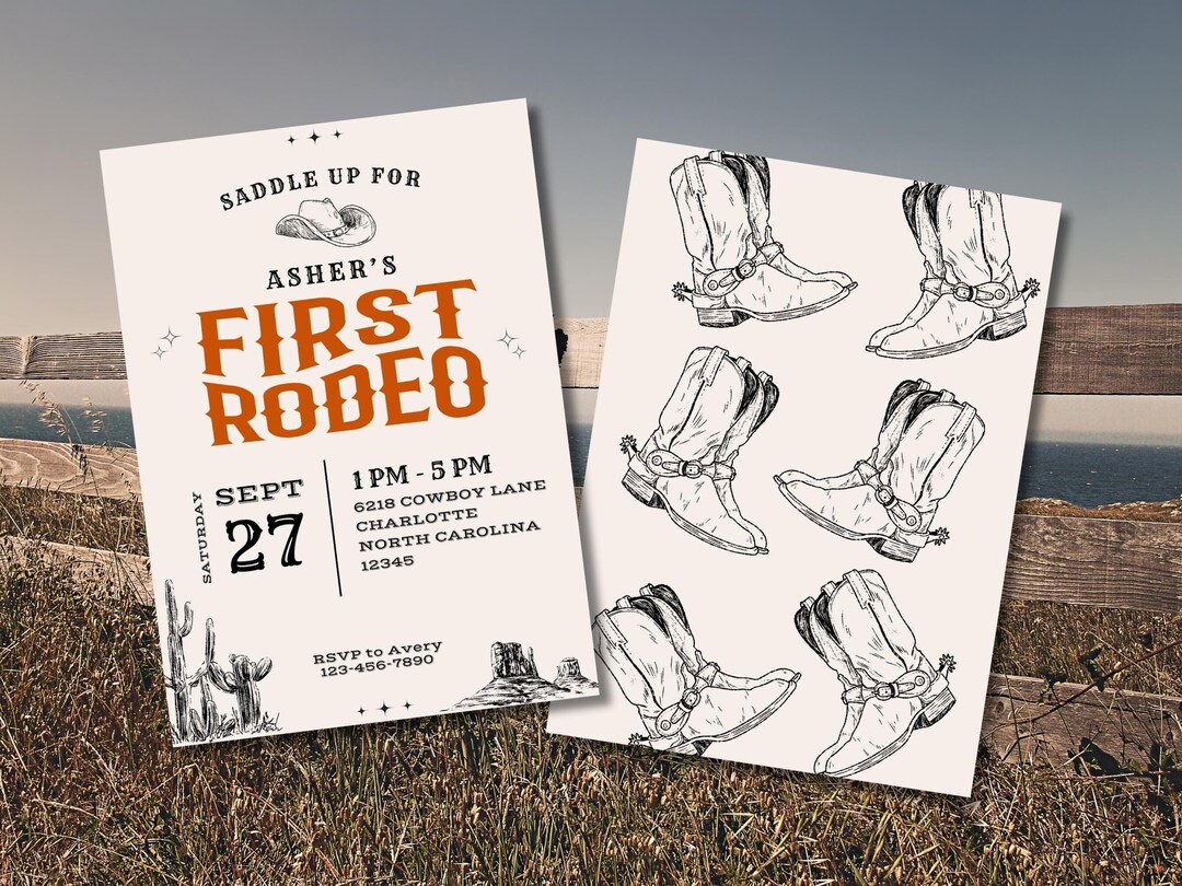 First Rodeo Birthday Invitation, Editable Invitation, Cowboy Theme ...